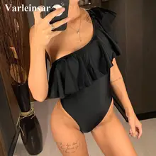 Новинка, сексуальный женский купальник, гофрированный, на одно плечо, Цельный купальник, женский купальник, черный купальник, купальник для женщин, V1569