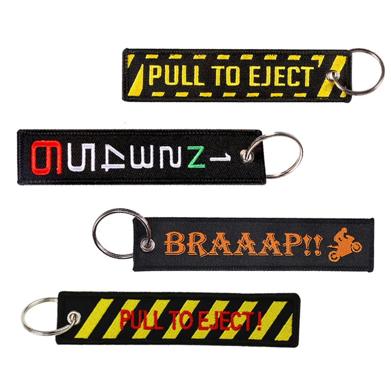 

Car Keychain for Motorcycle Keys BRAAAP Luxury Embroidery Novelty READY TO RACE Key Tag Key Chain Ring Key Accessories
