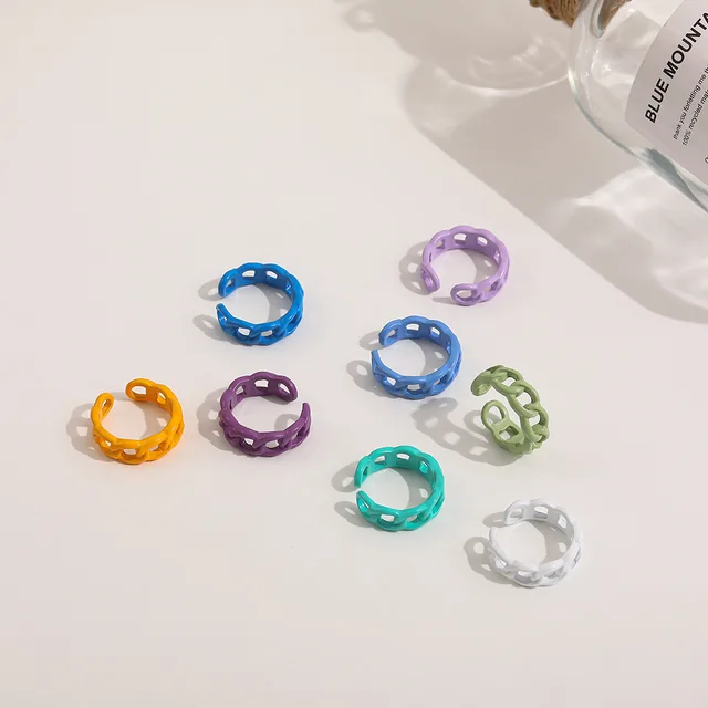 Korean Gray Girl Creative Colourful Resin Acrylic Male And Female Color Modeling Ring Plain Ring Christmas Gift