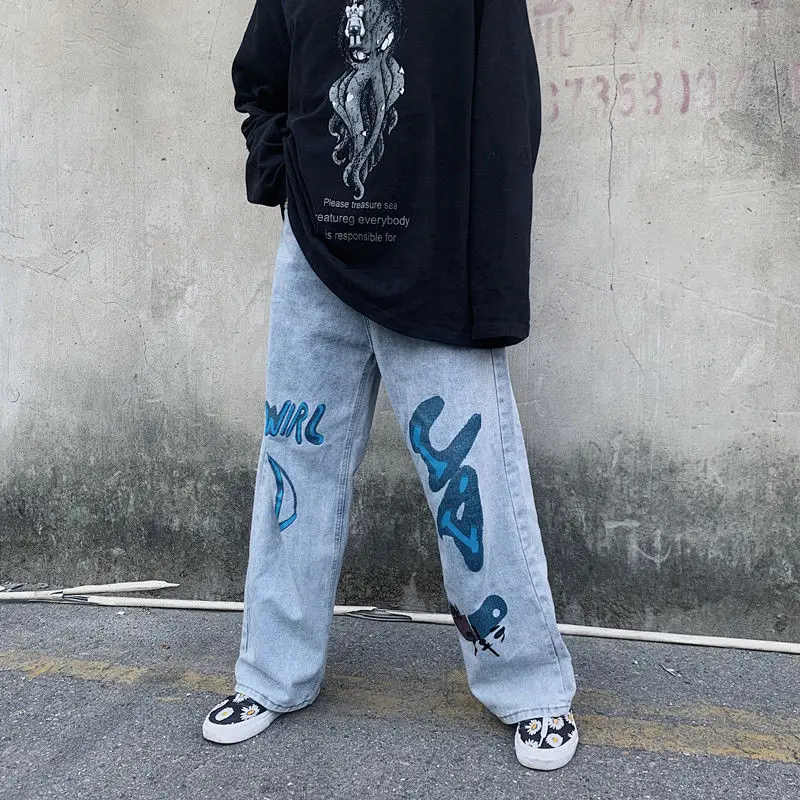 Jeans Pinggang Tinggi Wanita Streetwear 