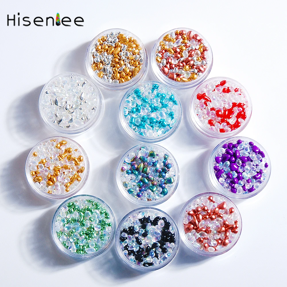 11 Boxes of Mixed Color Irregular Shape Mini Cobblestone Glass Rhinestone DIY Nail Supplies Decorative Accessories