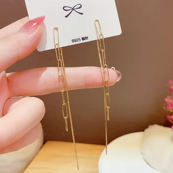 

S925 Needles Earrings Female New Style Fashion High Grade Sense Online Celebrity Chain Tassels Long Ear Stud Explicit Face Thin