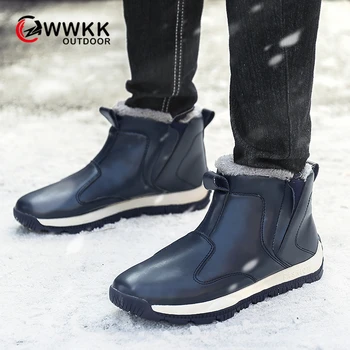 

WWKK Men Boots Anti-Skidding Leather Hiking Shoes Popular Comfy Autumn Winter Men Shoes Short Plush Snow Boots Durable Outsole