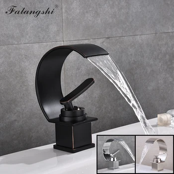 

Bathroom Waterfall Faucet Sink Mixer Washbasin Design Hot and Cold Mixer Tap Black Bronze C Type Faucet Basin Water Crane WB1008