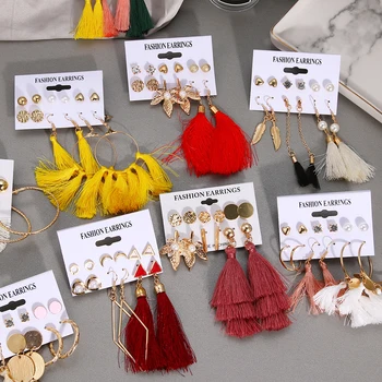 

ZOVOLI Vintage Gold Leaf Tassel Dangle Earrings For Women Geometric Drop Earings Set Bohemian Earrings 2020 Fashion Jewelry