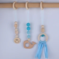 3 Pcs/Set Baby Gym Frame Pendants Beech Wooden Ring Knit Beads Teether Stroller Rattle Infants Newborn Teething Nursing Molar
