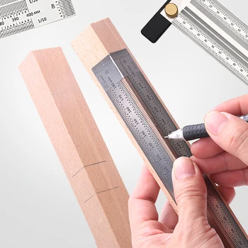 

180/200/300/400mm Stainless Steel Scale Ruler T-type Hole Ruler Woodworking Scribing Mark Line Gauge Carpenter Measuring Tool