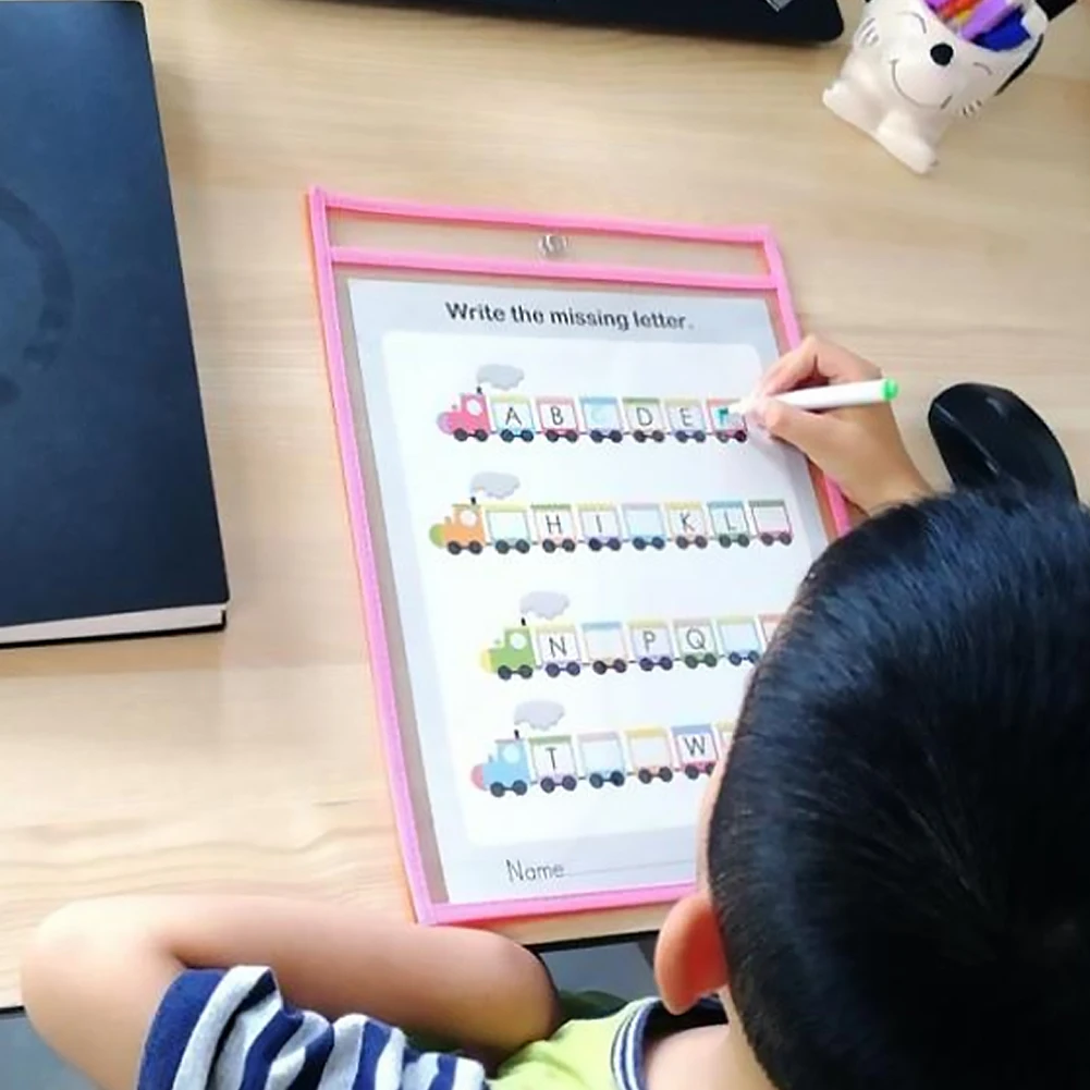 Dry Erase Pockets 20-Piece    20pcs Worksheet Sleeves Shop Work Ticket Holder 10x14 inches Drawing Board Dry Brush Bag File Pocket Multicolor transparent Holders for School Office