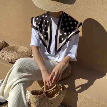 

AOMU Fashion Shawls Square Silk Scarf for Women Hair Scarf Neckerchief Sexy Black and White Waves Foulard Neck Ladies Scarves