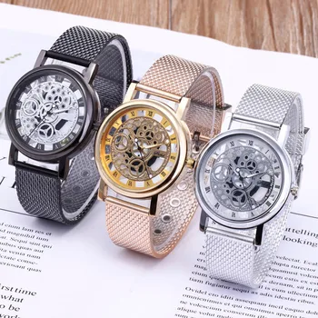 

The Mens Watch Military Watch Stainless Steel Quartz Wrist Watches Plastic Band Hollow out Clock Reloj hombre relogio masculino%
