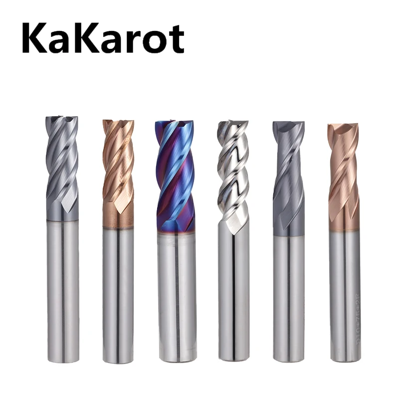 KaKarot CNC Carbide End Mills 2 3 4 Flute Tungsten Machine Milling Cutter Tools Metal Key Seat Face Router Bit HRC50 55 65 mill