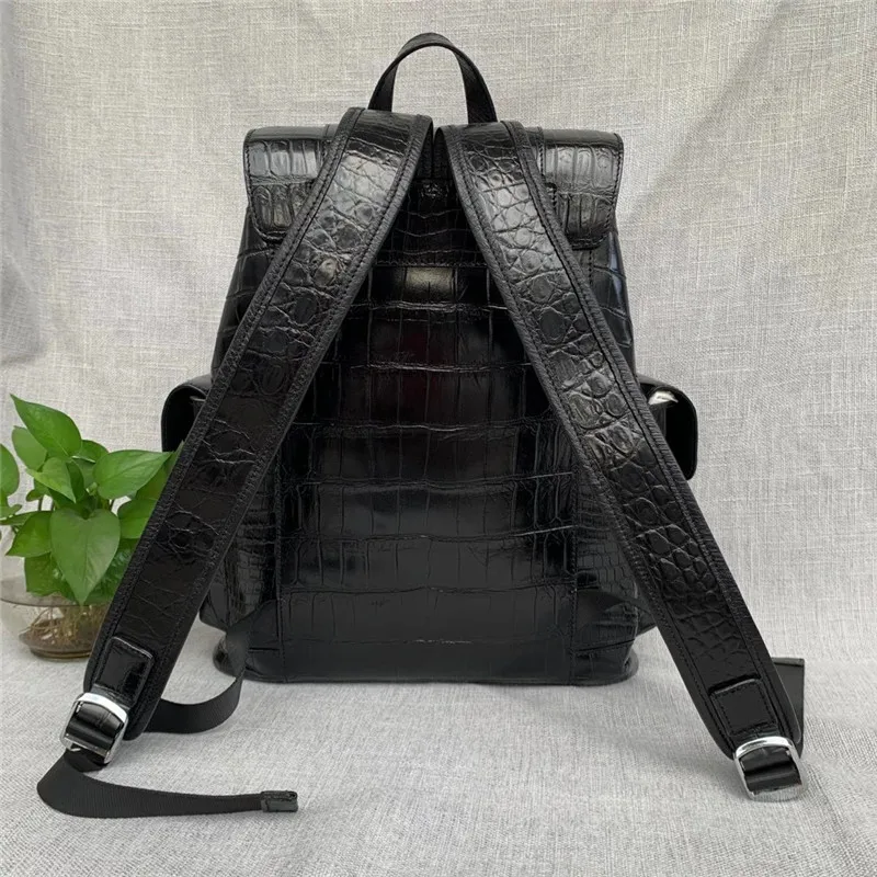 Authentic Crocodile Belly Skin Drawstring Closure Men's Travel Backpack Genuine Alligator Leather Male Large Top-handle Bag Pack 4