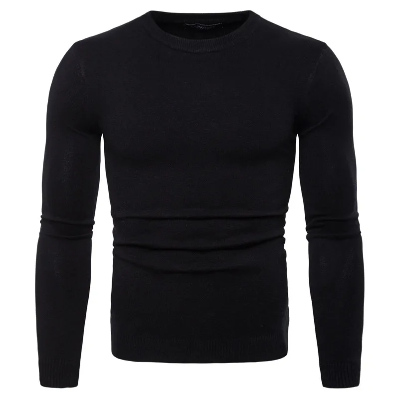 Black Sweater Повседневное Для мужчин шею тонкий свитер Мода Для мужчин одноцветное Цвет тонкий длинный рукав вязать дна рубашки для мужчин британский стиль весна - Цвет: Black Sweater