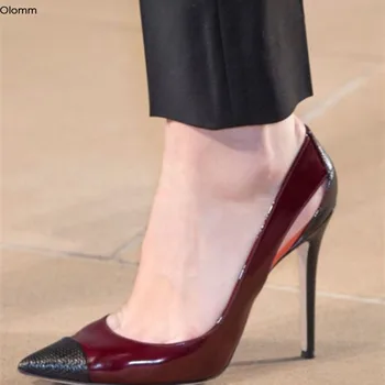 

Olomm New Fashion Women Pumps Sexy Thin High Heels Pumps Nice Pointed Toe Gorgeous Wine Red Grey Dress Shoes Women US Size 5-15