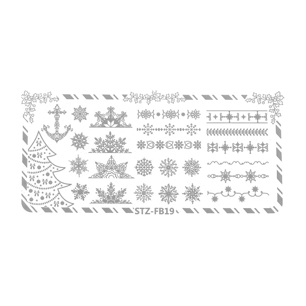 Christmas Nail Stamping Template Snowflakes Maple Leaf Geometry Image Manicure Polish Stencils Nail Art Stamp Plates - Цвет: STZ-FB19