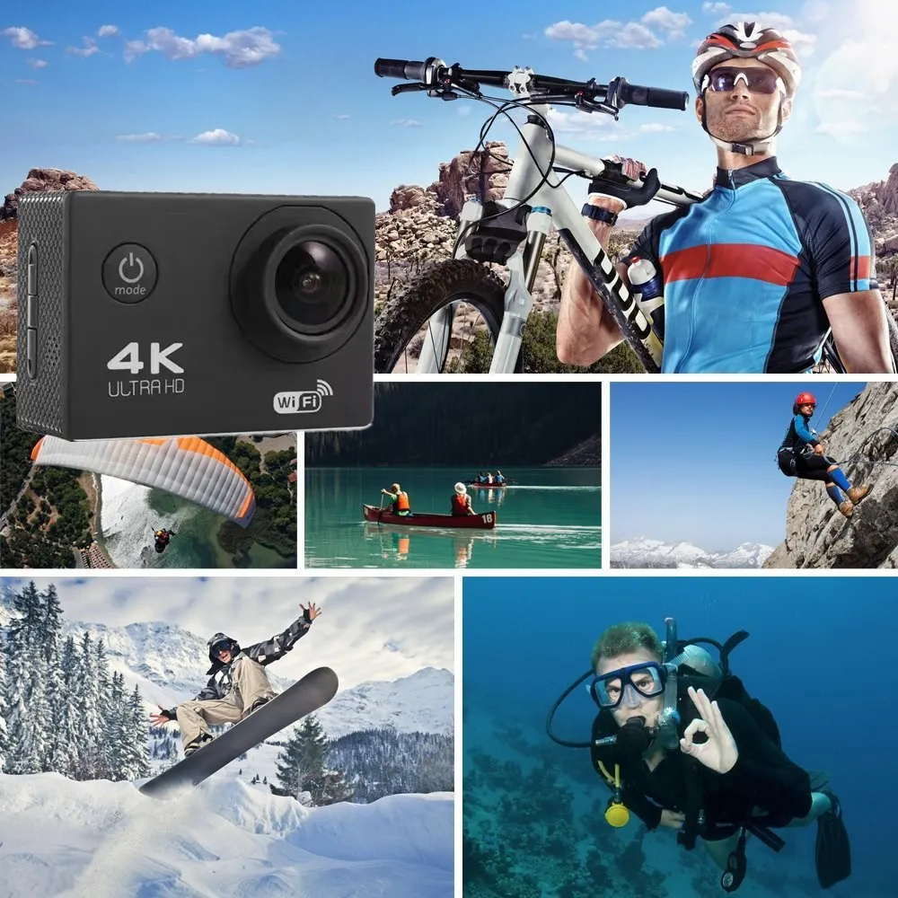 Action Camera Ultra HD 4K 30fps WiFi 2.0-inch 170D Underwater Waterproof Helmet Video Recording Cameras Sport Cam