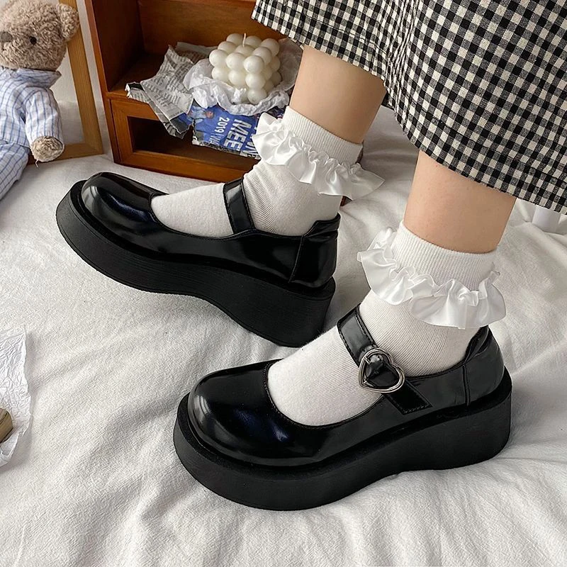 Mary Jane Shoes Women Retro Cute Thick Bottem | Mary Janes Heart Buckle -  Shoes Women - Aliexpress