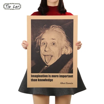 

TIE LER Albert Einstein Poster Vintage Retro Paper Wall Stickers Imagination Is More Important Than Knowledge