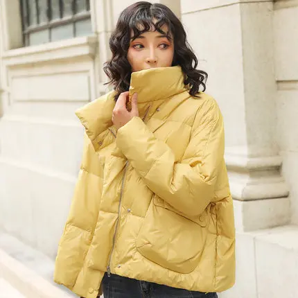 Casual Fashion Down Jacket Female Winter New White Duck Down Overcoat Loose Thick Warm Stand Collar Coat Female ZZZ191 - Цвет: Yellow