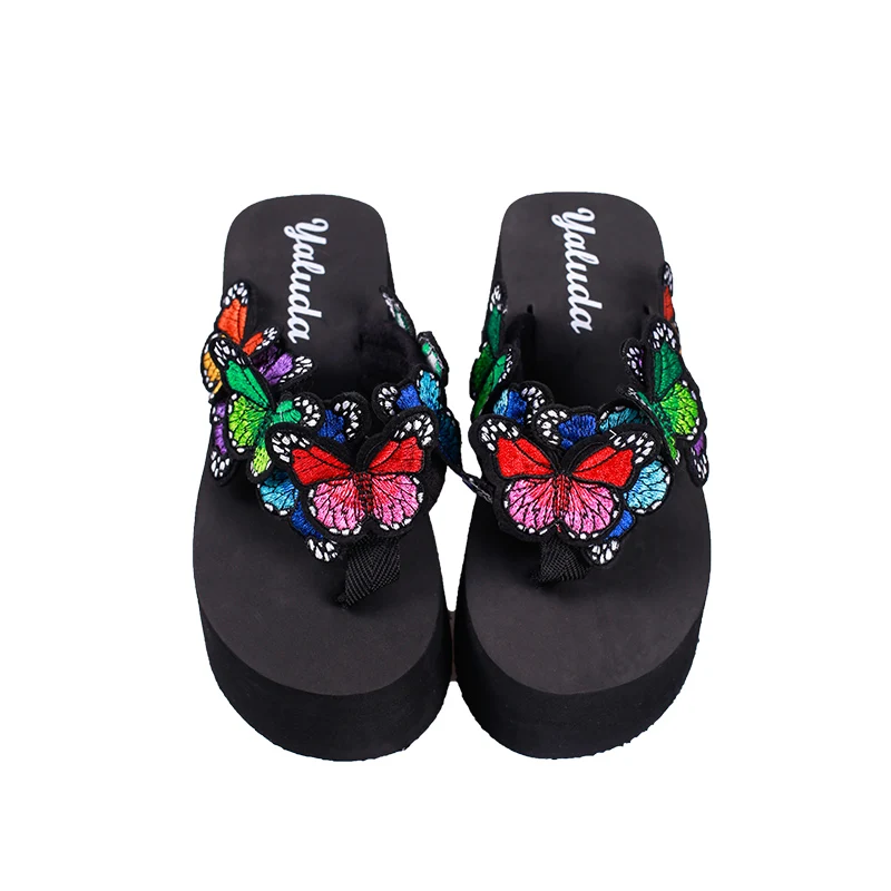 Sandalias mujer; коллекция года; шлепанцы; женские Вьетнамки; модные сандалии на танкетке; обувь на платформе; шлепанцы Zapatillas chinelo sandalia - Цвет: Черный