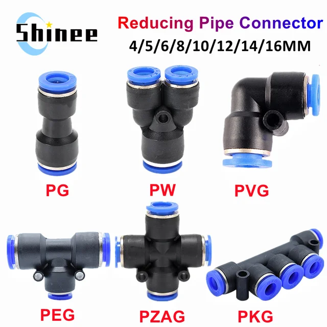 Pneumatic Fittings Pipe Connector Tube 4 5 14mm OD Hose Reducing 8 10 12mm PG PVG PEG PW PZAG Plastic Push In Air Quick Fitting