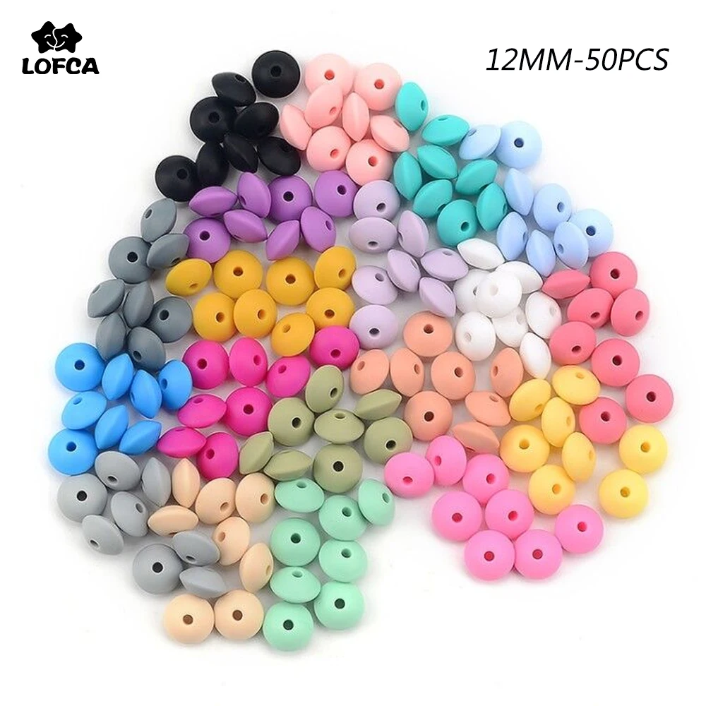 

LOFCA 12mm 50Pcs/lot Silicone Lentil Round Beads Teething Baby Teether Chew BPA Free DIY Pacifier Chain Food Grade Silicone