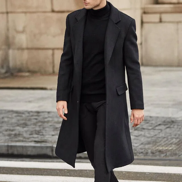 Autumn Winter Mens Wool Coat Solid Long Sleeve Woolen Jackets Fleece Men Overcoat Streetwear Fashion Long