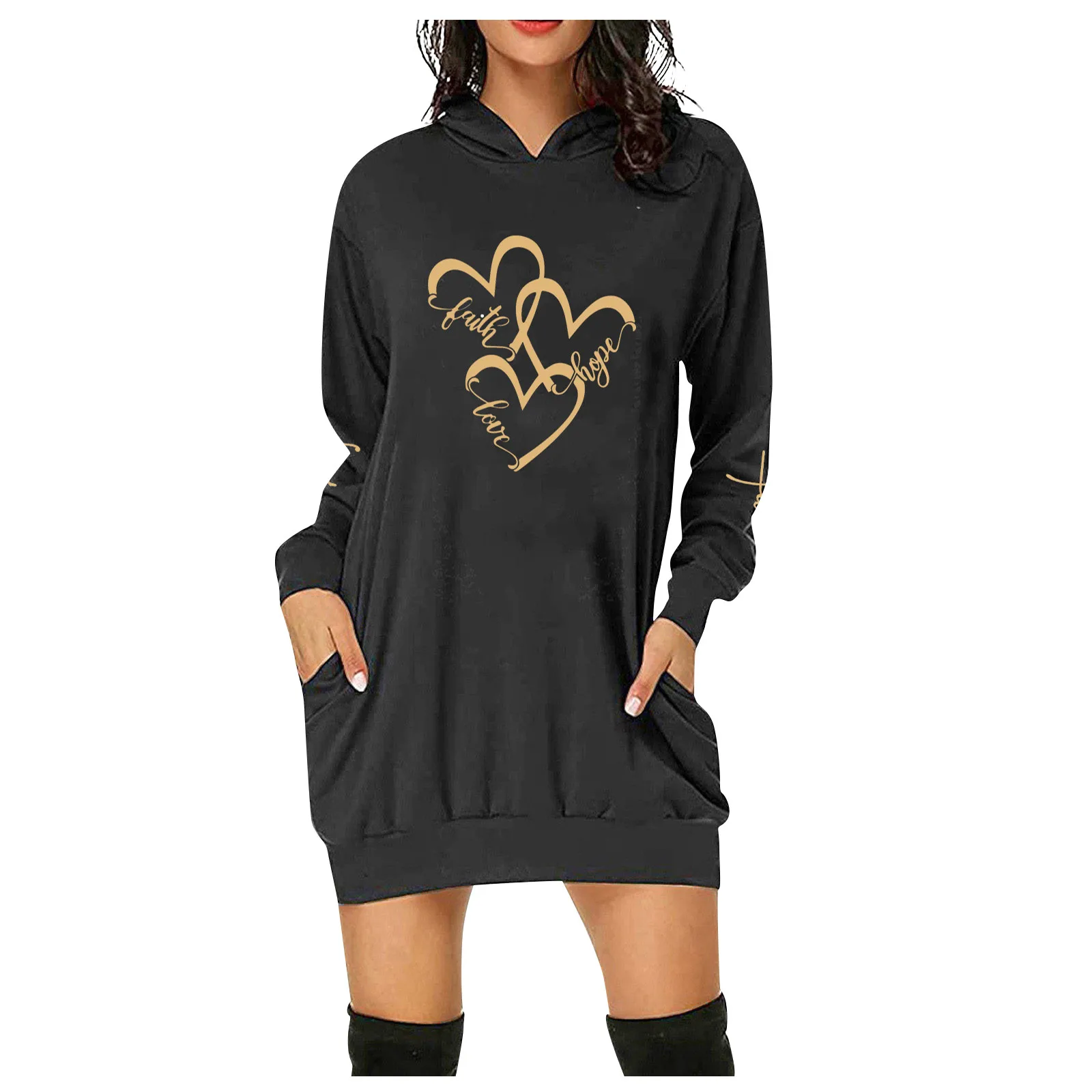 Harajuku Hoodies Women Casual Fashion Hood Loose Plus Size Print Long-Sleeve Blouse Dress Streetwear de mujer Autumn Winter 1