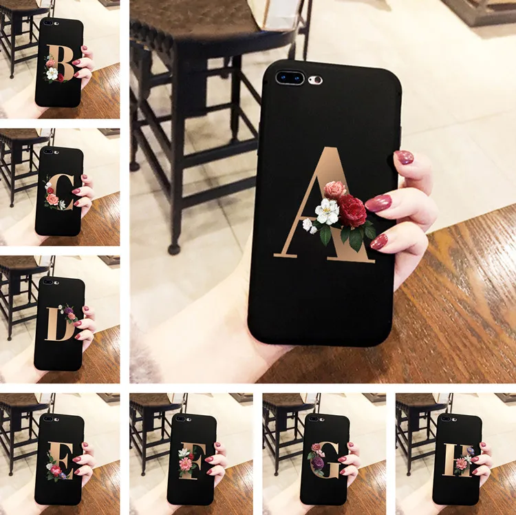 Custom name Letter Monogram Initials black Soft Phone Case For iphone 6/6s 7 / 8 7Plus/8Plus X XS XR XSMax 11 pro | Мобильные