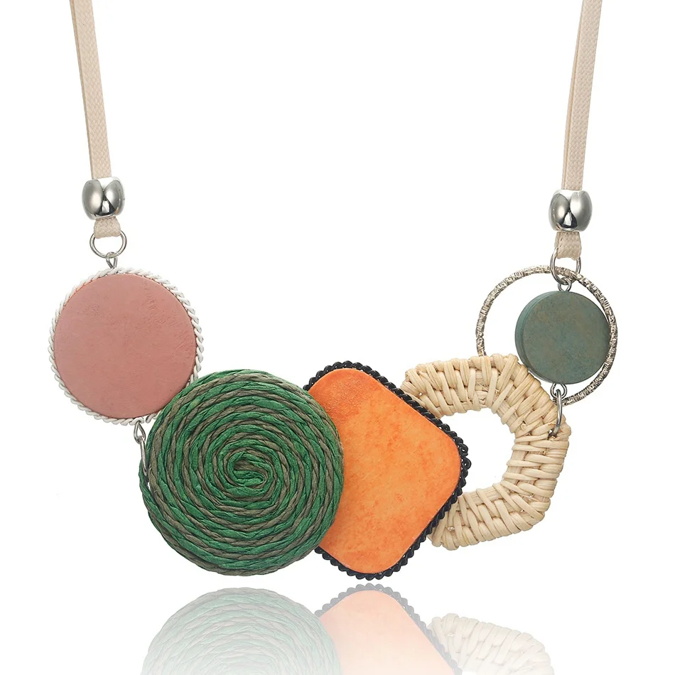 Растение ручной работы волокна ожерелье для женщин бамбуковое плетение массивное ожерелье s& кулоны женские новые ювелирные изделия для подарков MX059 - Окраска металла: PINK