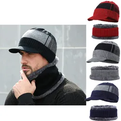 Fashion Mens Winter Warm Knitted Beanies Hats with Bib Scarf 2Pcs Sets Bonnet Beanie Cap Outdoor Riding Set