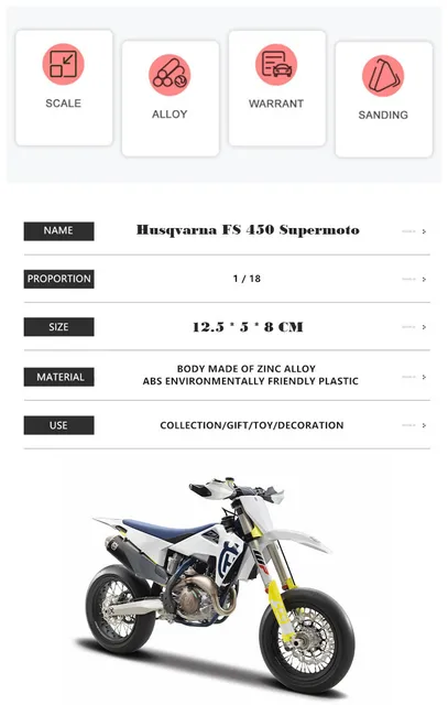 Moto HUSQVARNA FS450 Supermoto 1/18