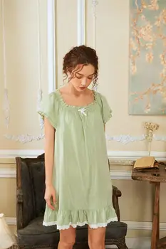 

2020 Summer New Palace Solid Color Combed Cotton Nightdress Thin Short Sleeve Large Size Pijama Household Clothes Female