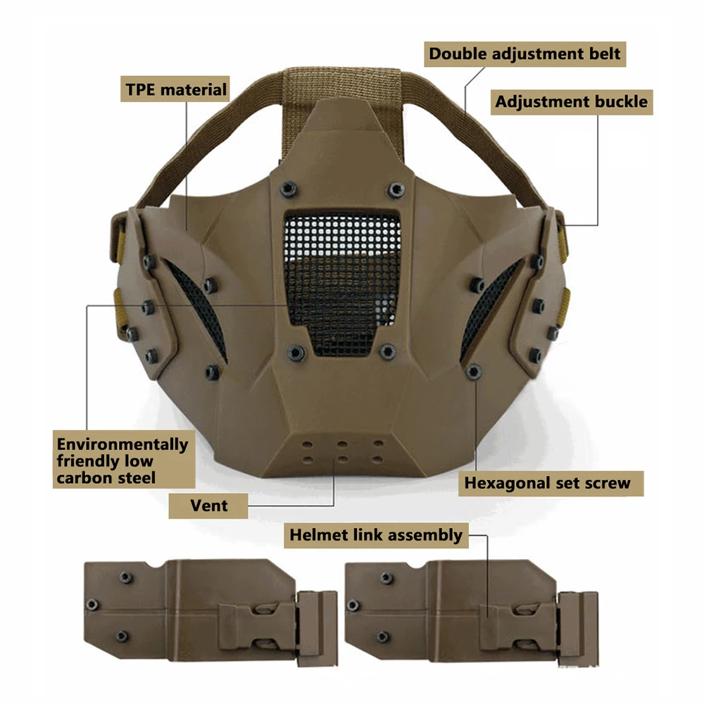 ROEGADYN камуфляжной расцветки, анти-скольжения Тактический шлем автоматические сварочные маски тактические; на пол-лица Маска Пейнтбол Защита лица дышащая маска для страйкбола