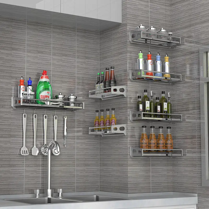 

Stainless Steel Kitchen Shelf for Storage Organizer Wall Shelf Spice Rack Punch Free Storage Shelves Rack for Kitchen