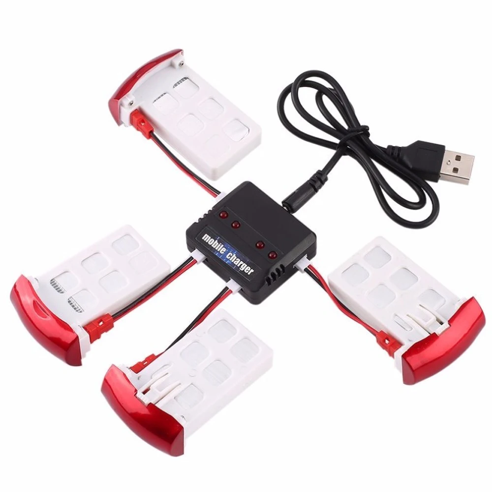 

Hot RC Battery, 4pcs 3.7V 500mAh 25C Lipo Battery and 1pcs 4-Ports Battery Charger For Syma X5UW RC Quadcopter Drone