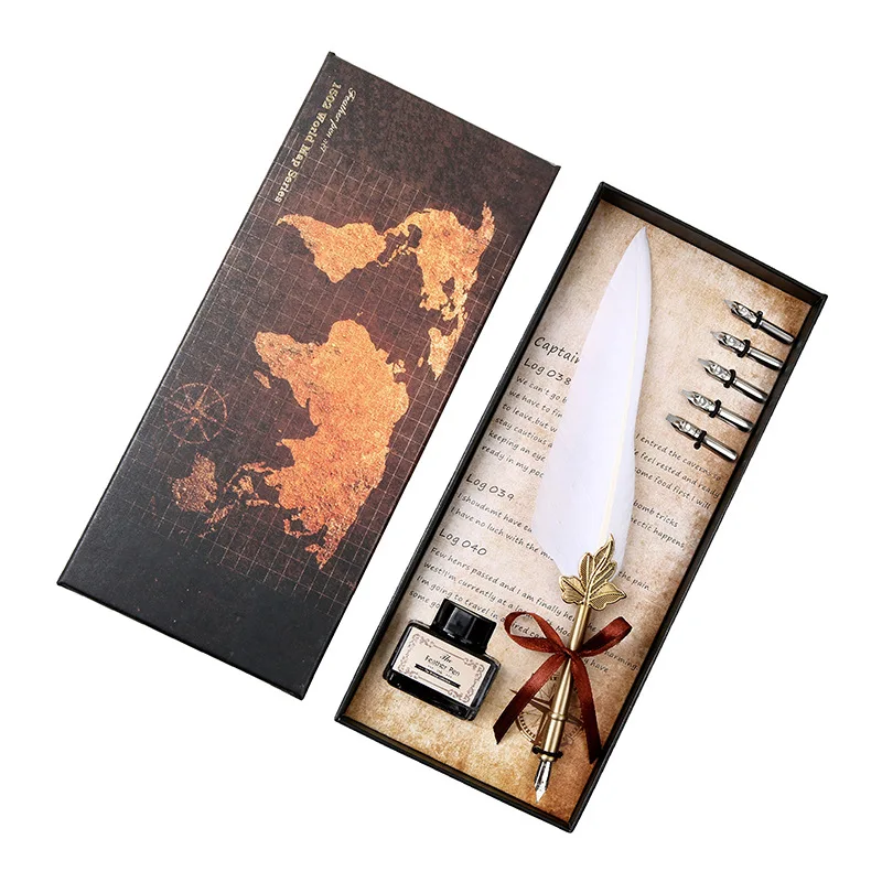 

European Retro Suit Feather Pen Birthday Gift Creative Gift Valentine's Day Gift Business Gift Pen With 5 Nibs