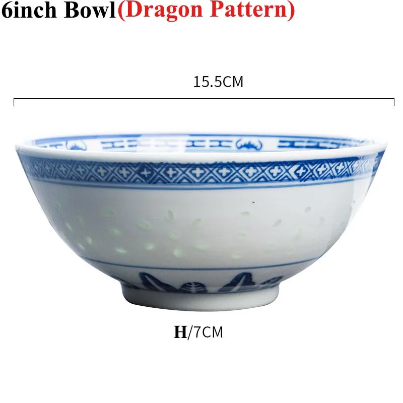 6inch Bowl (Dragon) 5/6/7/8/9 дюймов Винтаж одежда в китайском стиле; цвет синий и белый фарфор пиалы Цзиндэчжэнь полые Керамика посуда Ramen миска дракон - Color: 6inch Bowl (Dragon)