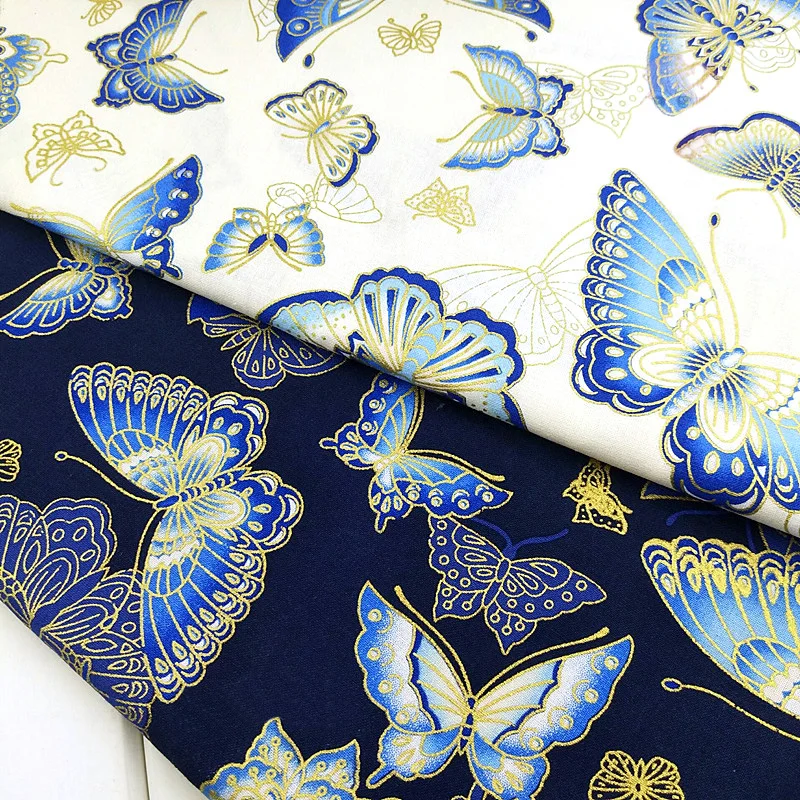 

Bronzing Printed Cotton Fabric Japanese Style Butterfly Pattern Fabric For Kimono Diy Handmade Accessories Crafts