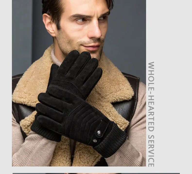 Кожаные перчатки мужской на зиму и осень плотные теплые тачскрин теплые мотоциклетные противоскользящие перчатки из натуральной кожи мужские ZP05
