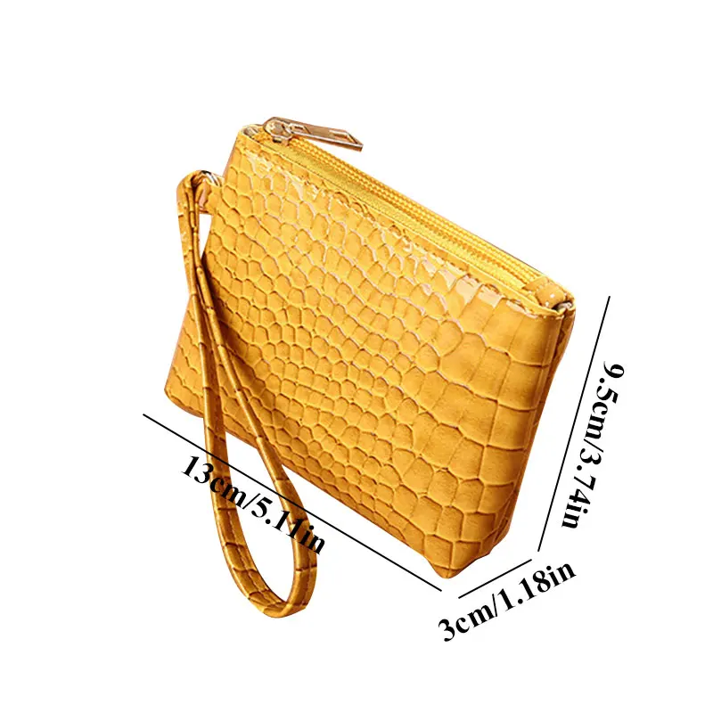 Cartera sencilla de Color sólido para mujer, monedero con patrón de cocodrilo Retro, duradero, de alta calidad, de cuero PU, con cremallera, pequeña para muñeca|Monederos| AliExpress
