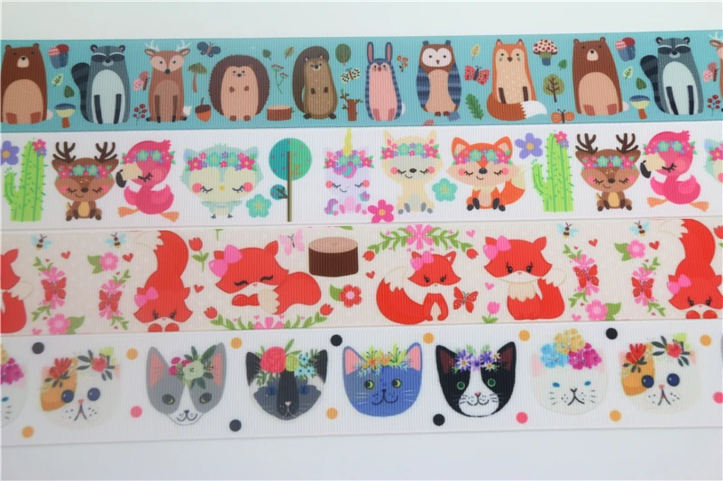 DHK 1.5'' 5yards fox cat animals printed grosgrain Ribbon Accessory hairbow headwear decoration DIY Wholesale 38mm E1615