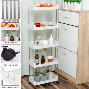 

65.2/92.2/119.2cm Height Gap Kitchen Storage Rack Thicken Removable With Wheels Assemble Bathroom Shelf Space Saving Organizer