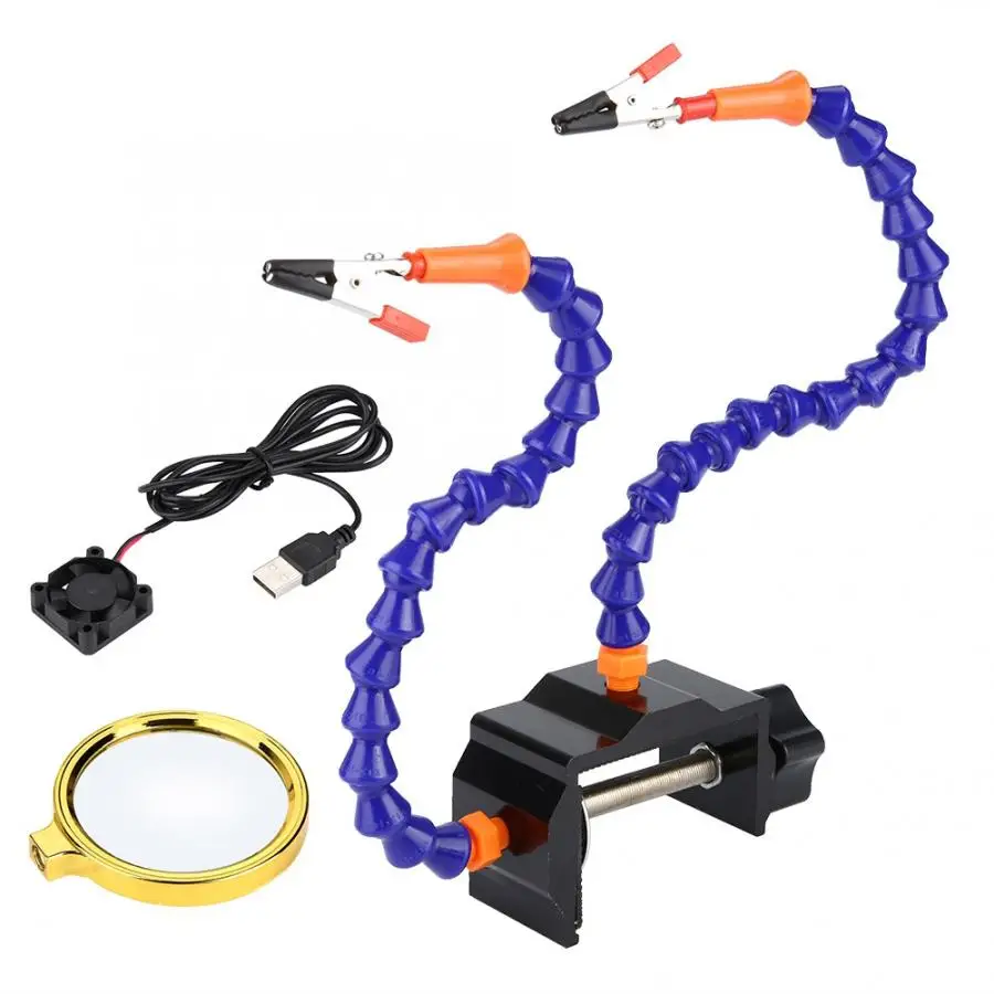 

Flexible 2 Arms Universal Table Clip Soldering Station Welding Repair Tool Welding Solder Station with Magnifiying Glass or Fan