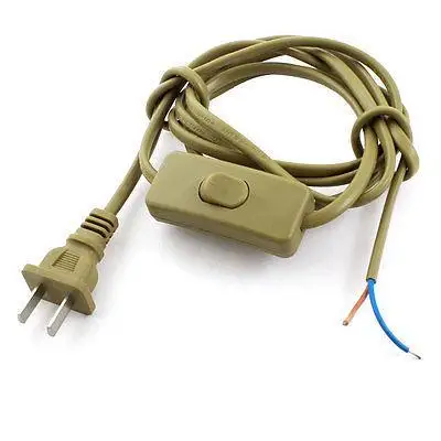 

2Pcs Brown US Plug Lamp Power Cord Inline Button Switch 1.8M AC110V AC250V