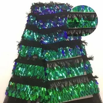 

Wholesale Shining African Sequin Lace Fabric 2019 High Quality French Net Lace Fabric With Sequins For Evening Dress Green Gold