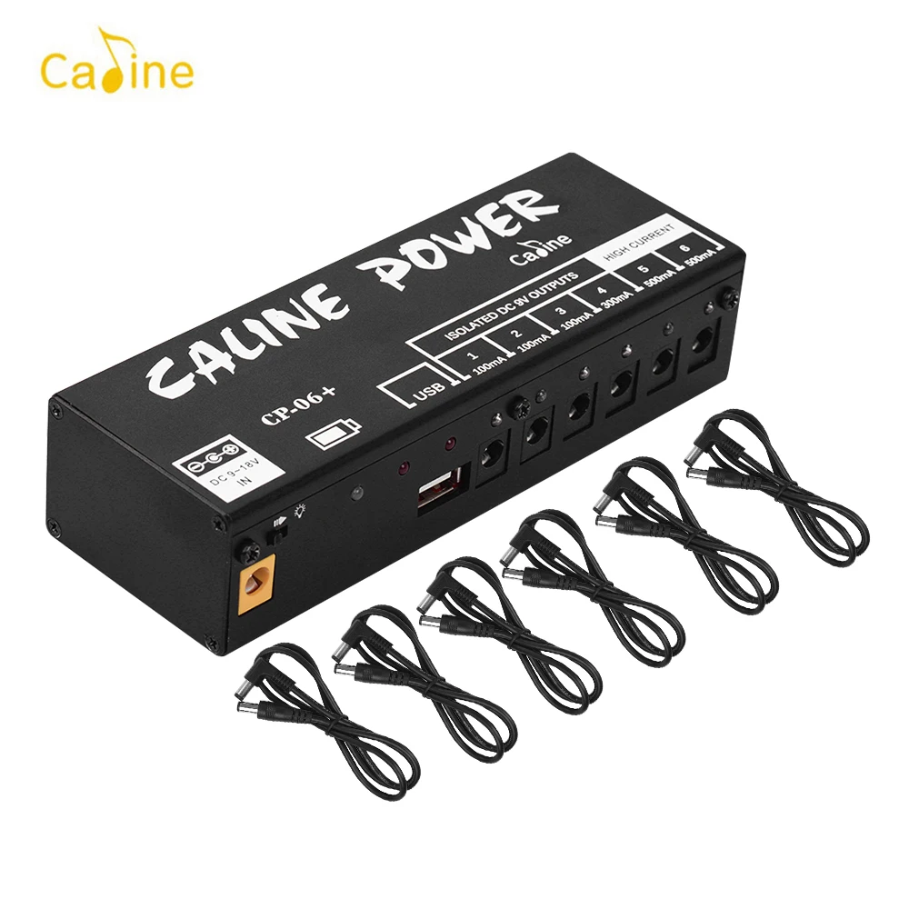 Caline CP-06+ Guitar Accessories Mini Guitar Pedal Power Supply Isolated 6 Outputs with Rechargeable Built-in Battery US Plug