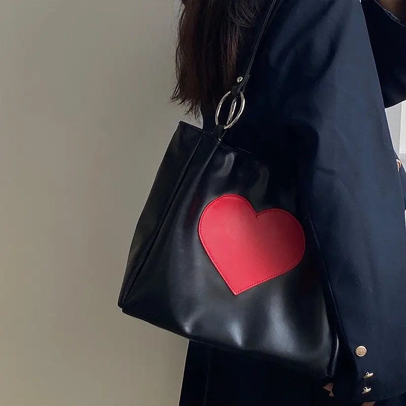 Xiuya Harajuku Kawaii Shoulder Bag Women Japanese Cute Heart Lolita Tote Bag Ladies Handbags 2022 Big Shopper With Zipper