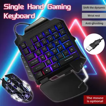 

New PC Single Hand Gaming Keyboard with Mouse USB Interface Seven-color Backlit Keyboard Computer Keyboard for PUBG Gamers