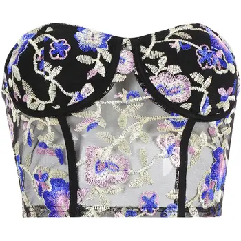 

Women Sexy Sleeveless Strapless Tube Top Embroidered Print Slim Bralette Wrapped Chest Bandeau Bra